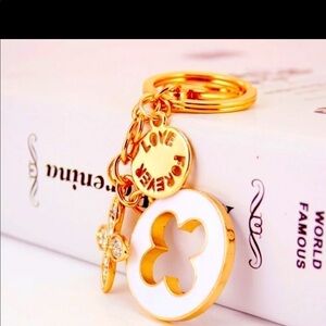 Designer Inspired Purse Charm/key Chain White&Gold